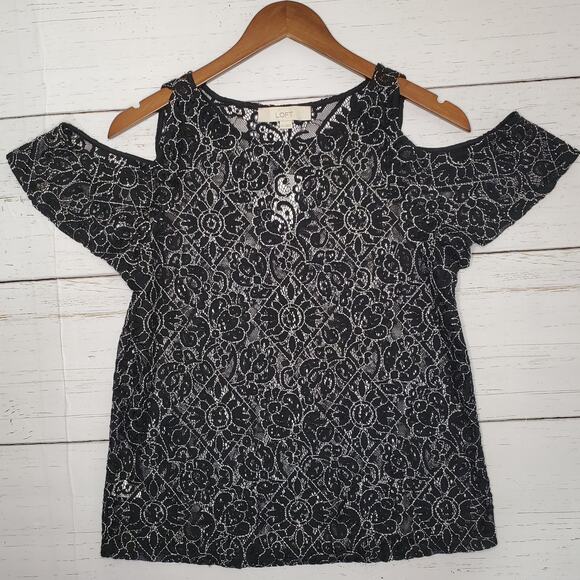 Loft Black Lace Top with Cold Shoulders X-Small - NWT - Picture 1 of 10